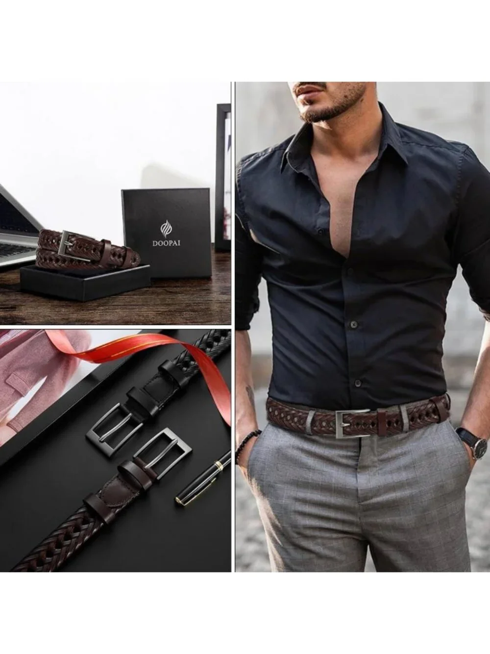 Stylish Men's Adjustable Braided Leather Dress Belt - Perfect for Any Occasion